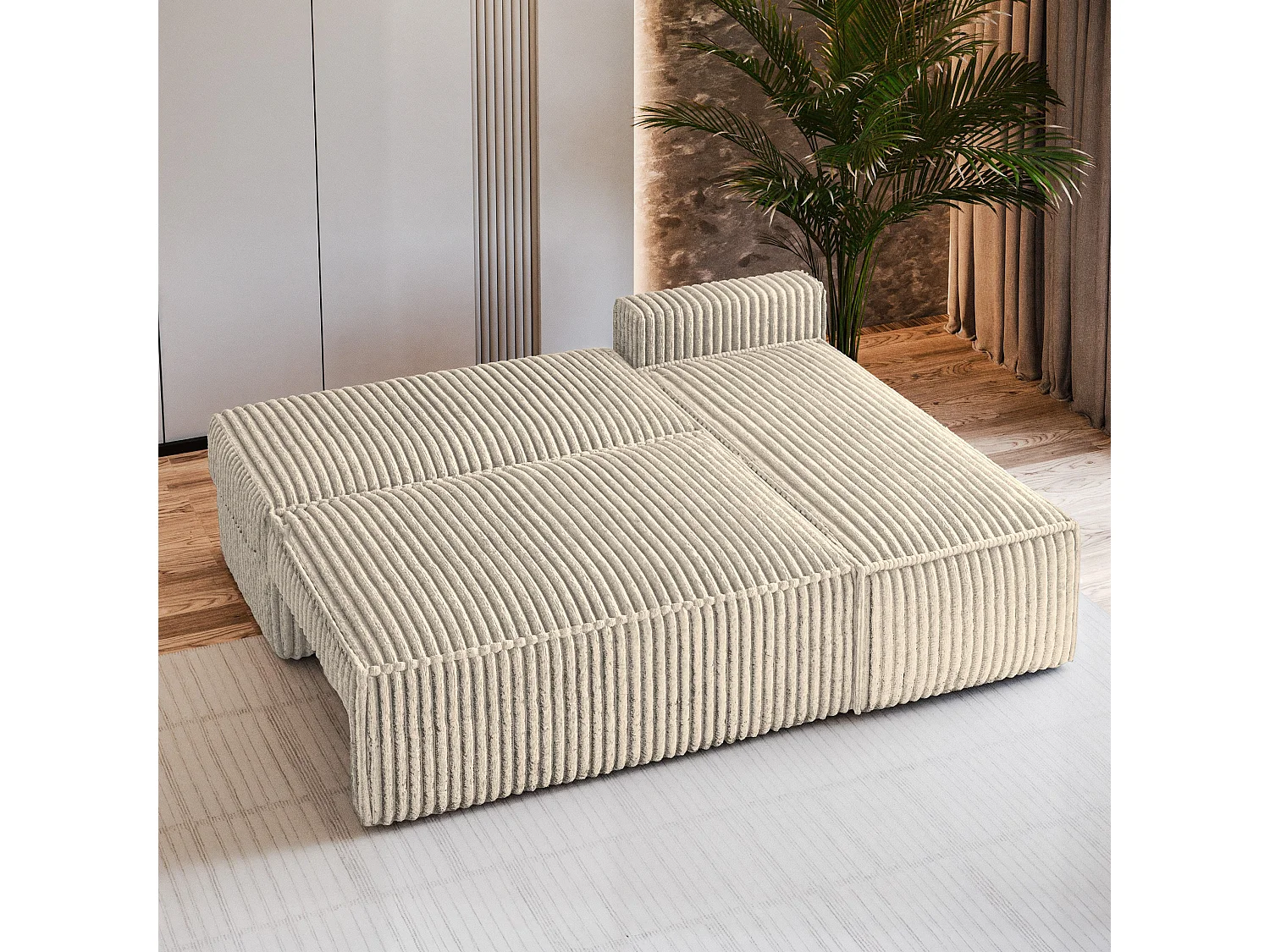 Canapé d'angle BRISO Crème en velours côtelé avec fonction de couchage