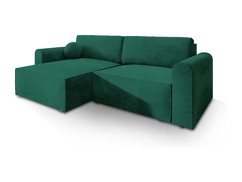 Canapé d'angle FIANO Vert Sapin en velours avec fonction de couchage