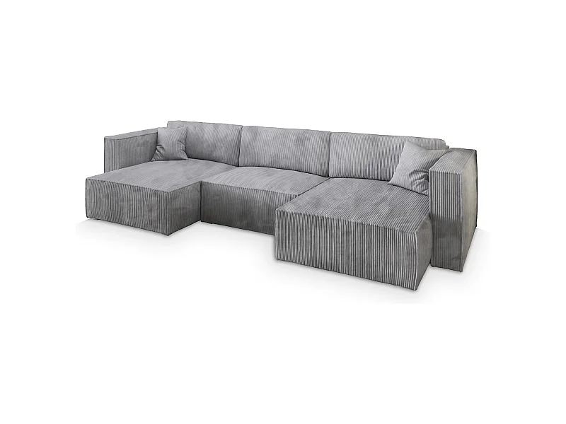 Canapé d'angle SARMO Gris clair en velours côtelé avec fonction de couchage