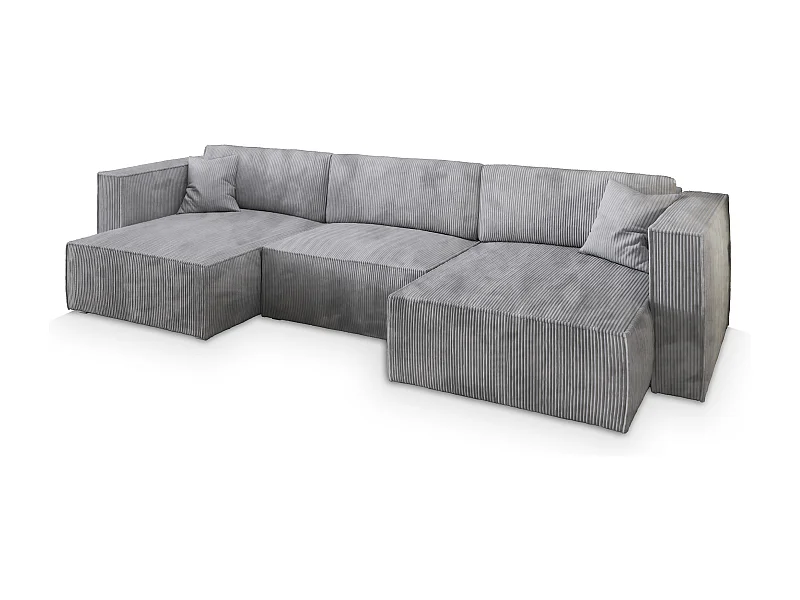 Canapé d'angle SARMO Gris clair en velours côtelé avec fonction de couchage