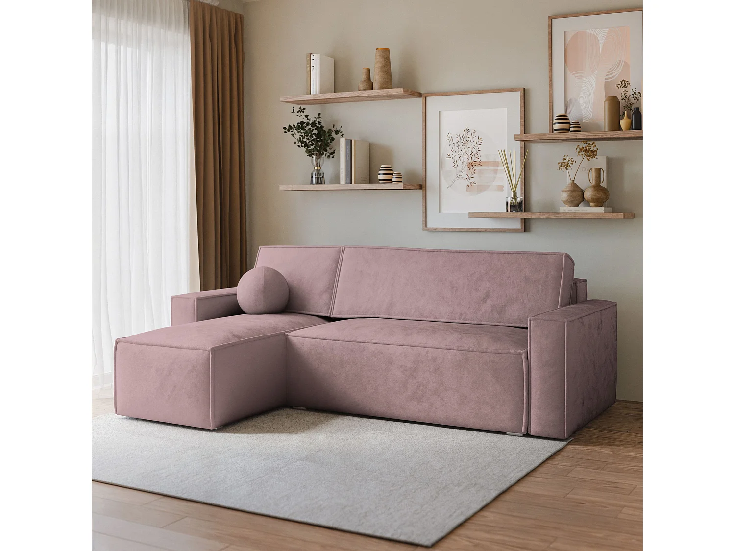 Canapé d'angle RAVELO Parme en velours avec fonction de couchage