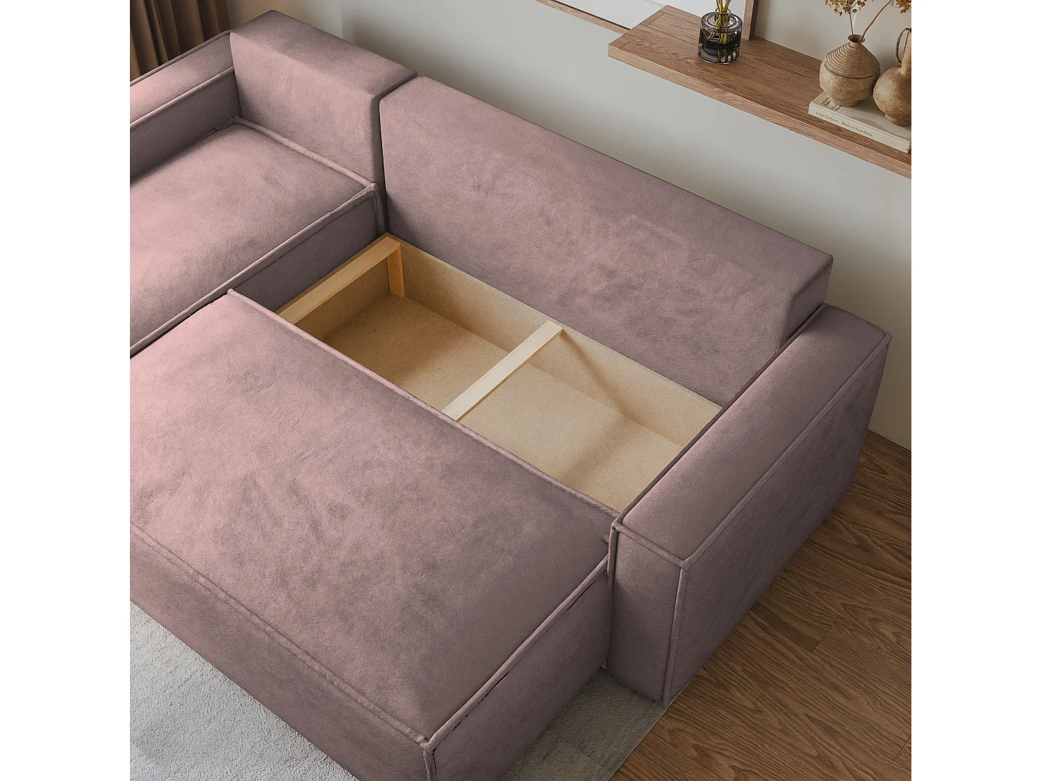 Canapé d'angle RAVELO Parme en velours avec fonction de couchage