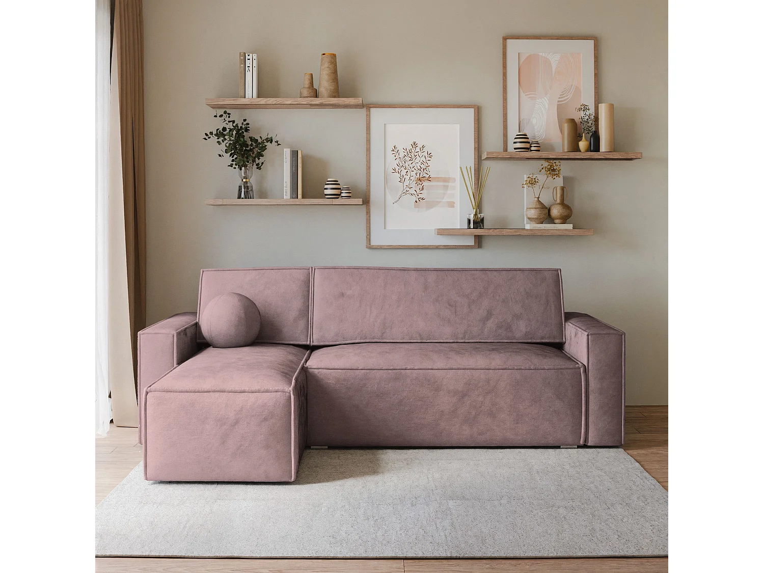 Canapé d'angle RAVELO Parme en velours avec fonction de couchage