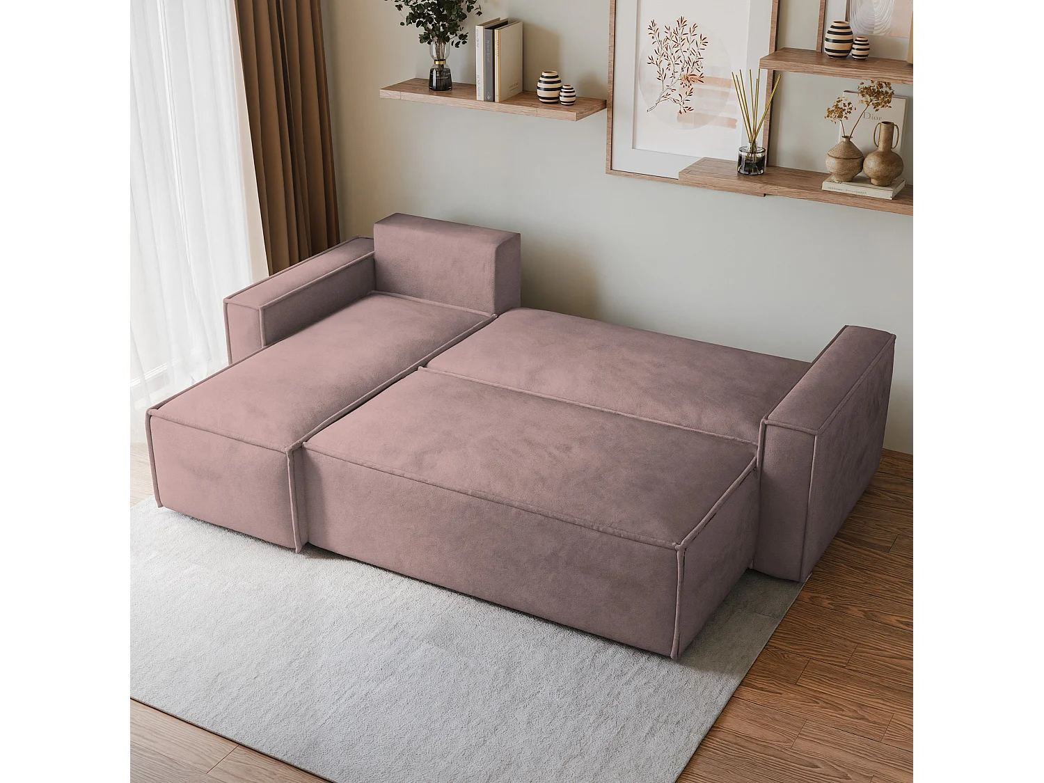 Canapé d'angle RAVELO Parme en velours avec fonction de couchage