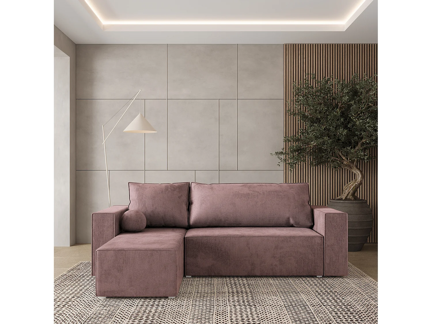 Canapé d'angle RAVELO Parme en velours avec fonction de couchage