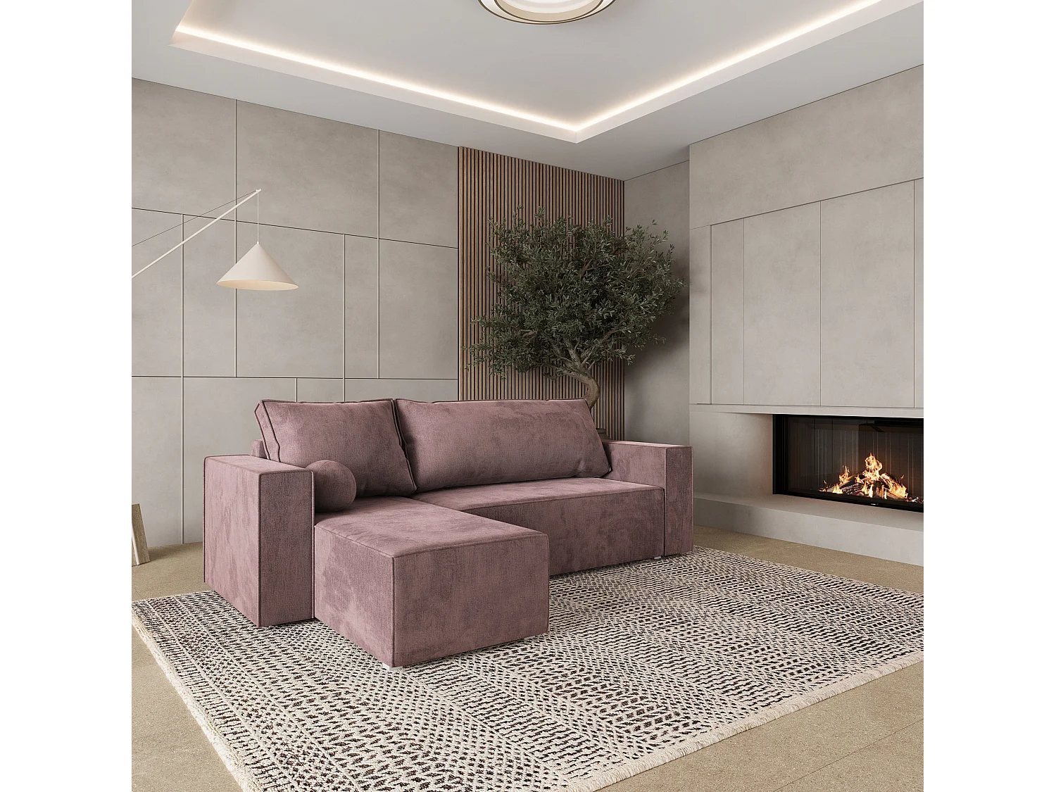 Canapé d'angle RAVELO Parme en velours avec fonction de couchage