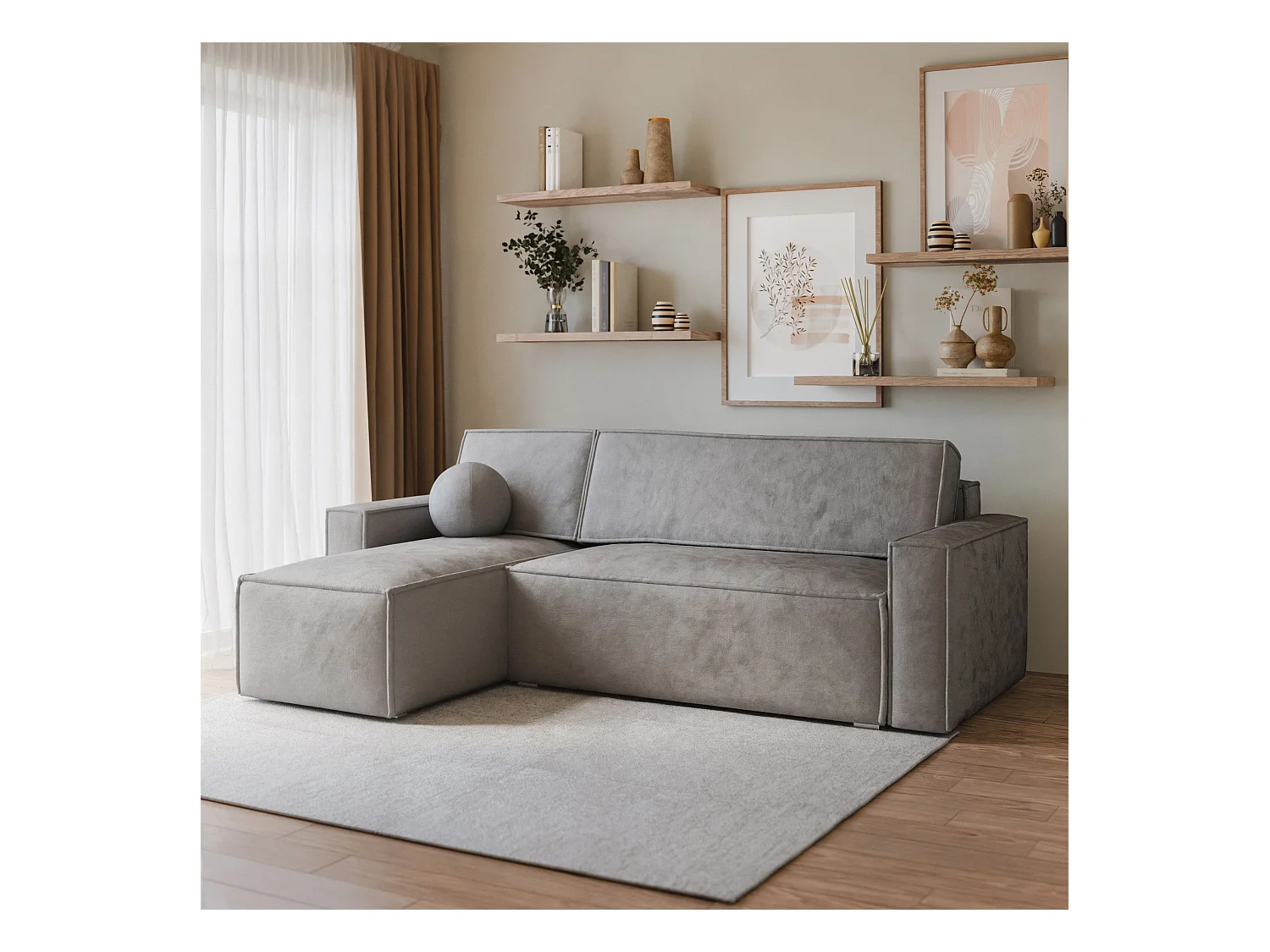 Canapé d'angle RAVELO Gris clair en velours avec fonction de couchage