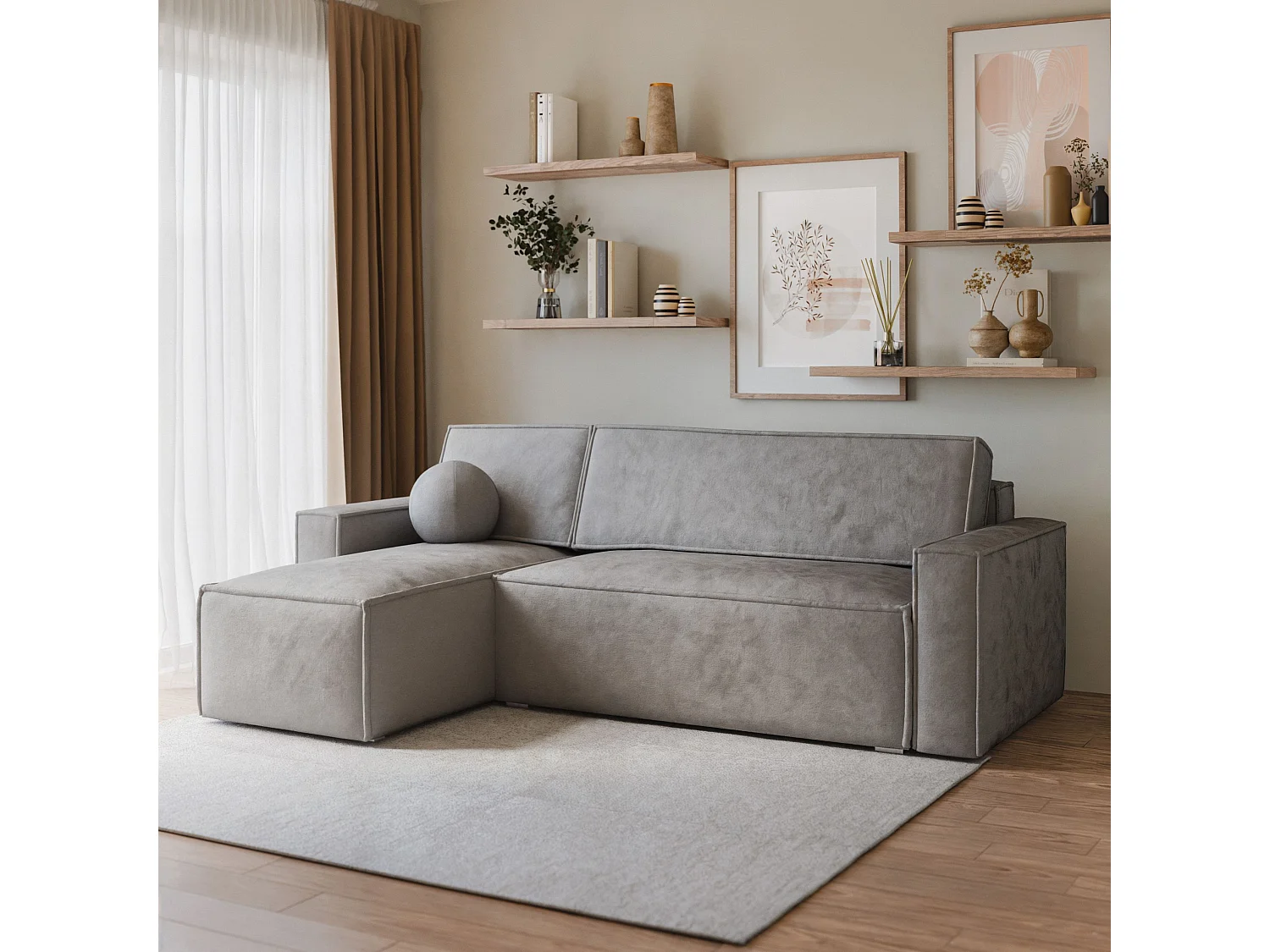 Canapé d'angle RAVELO Gris clair en velours avec fonction de couchage