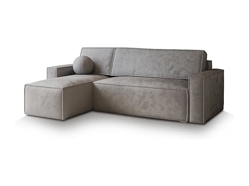 Canapé d'angle RAVELO Gris clair en velours avec fonction de couchage