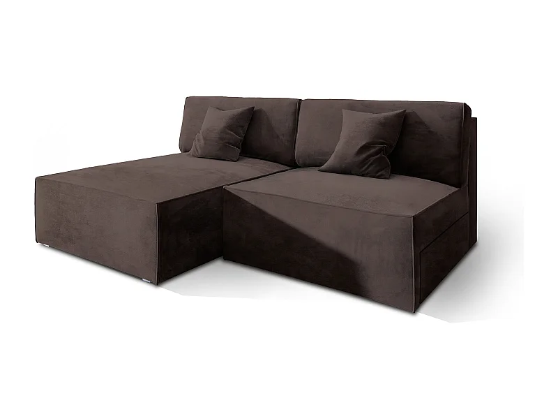 Canapé d'angle FIORO Marron en velours avec fonction de couchage