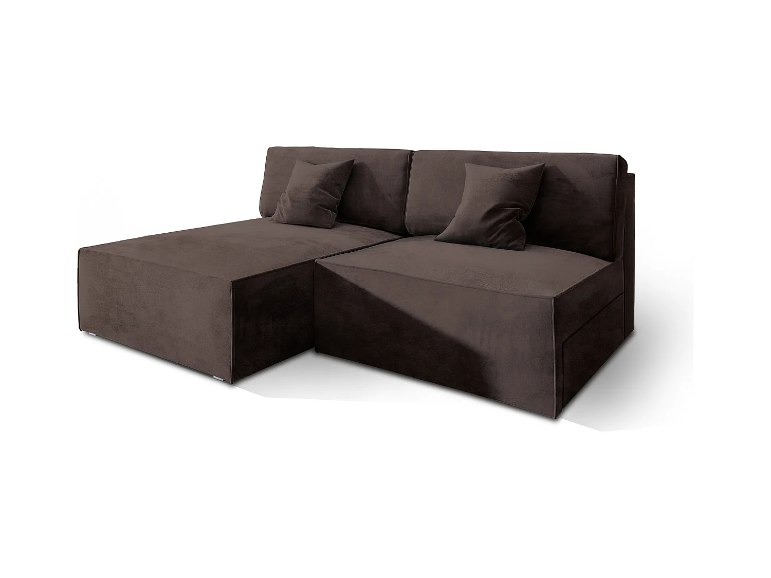 Canapé d'angle FIORO Marron en velours avec fonction de couchage