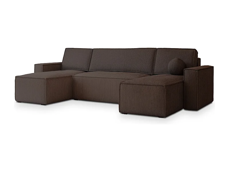 Canapé d'angle PESANO Marron en velours côtelé avec fonction de couchage