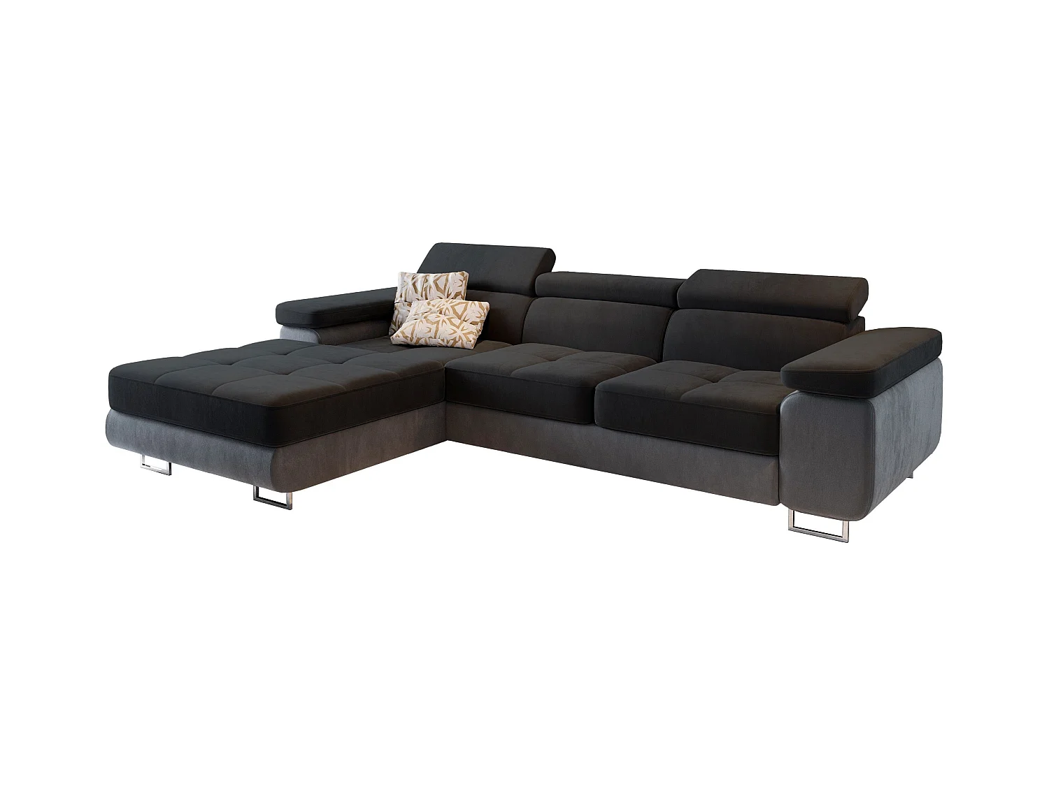 Canapé d'angle ELMA Noir en velours avec fonction de couchage