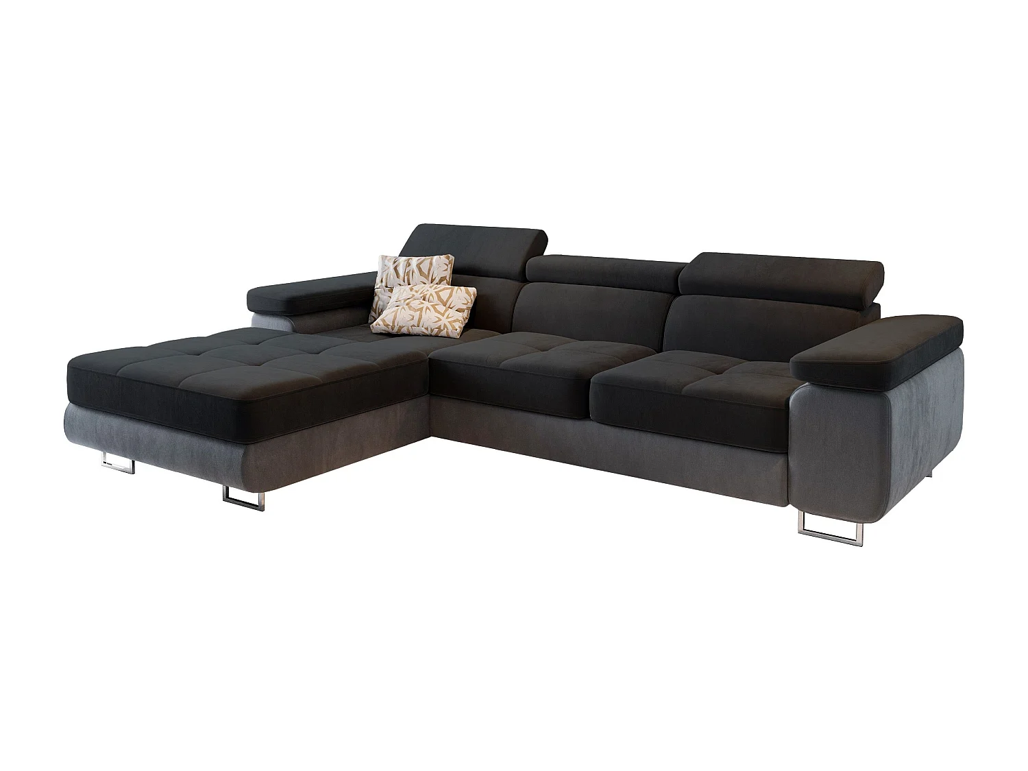 Canapé d'angle ELMA Noir en velours avec fonction de couchage