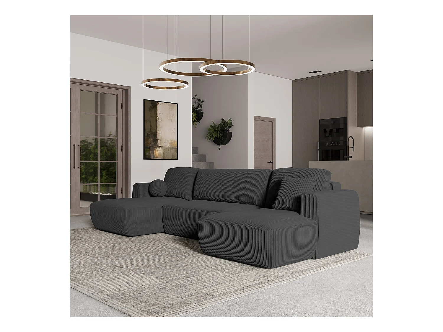 Canapé d'angle SENTUM Gris anthracite en velours côtelé avec fonction de couchage