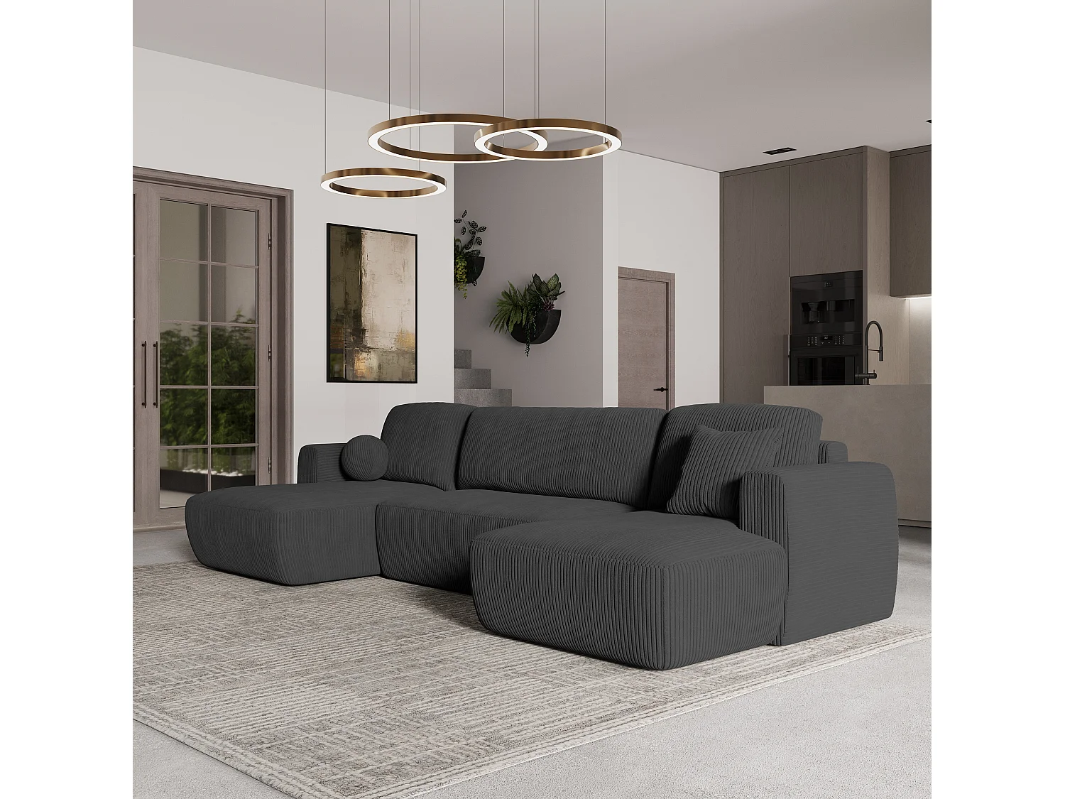 Canapé d'angle SENTUM Gris anthracite en velours côtelé avec fonction de couchage