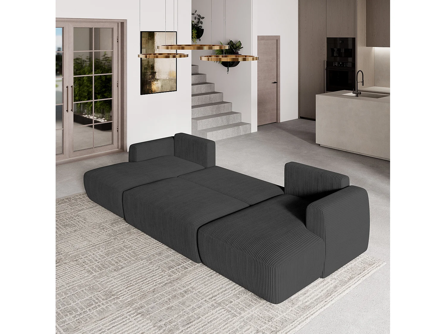 Canapé d'angle SENTUM Gris anthracite en velours côtelé avec fonction de couchage