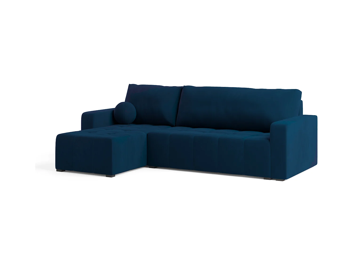 Canapé d'angle VOLIRA Bleu en peluche avec fonction de couchage