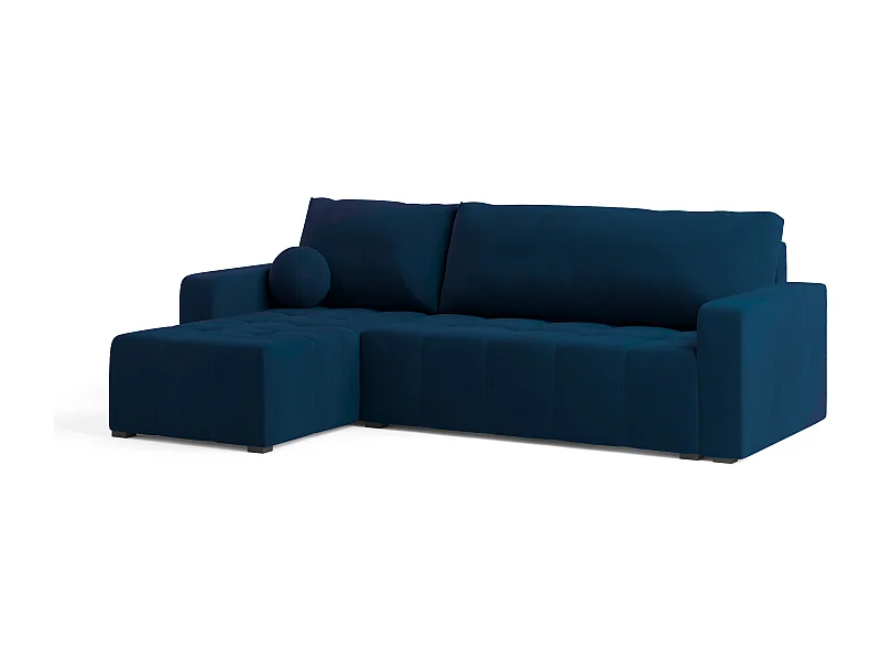 Canapé d'angle VOLIRA Bleu en peluche avec fonction de couchage