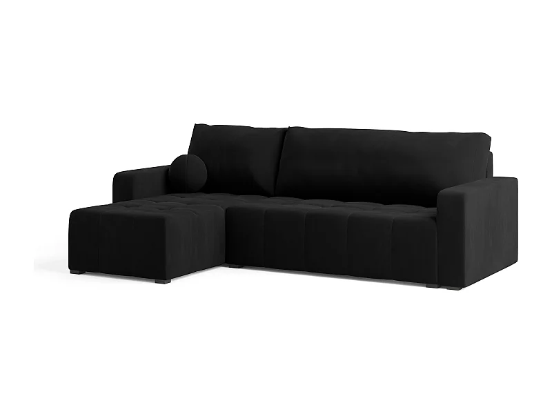 Canapé d'angle VOLIRA Noir en peluche avec fonction de couchage