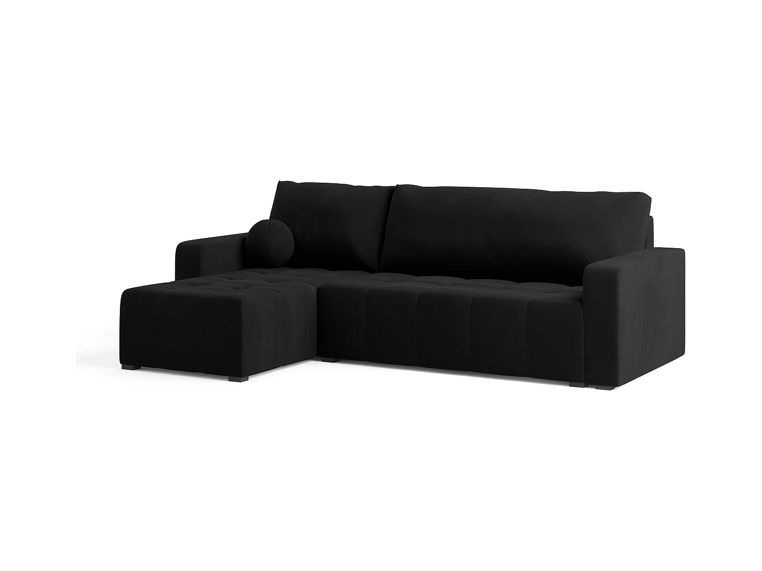 Canapé d'angle VOLIRA Noir en peluche avec fonction de couchage