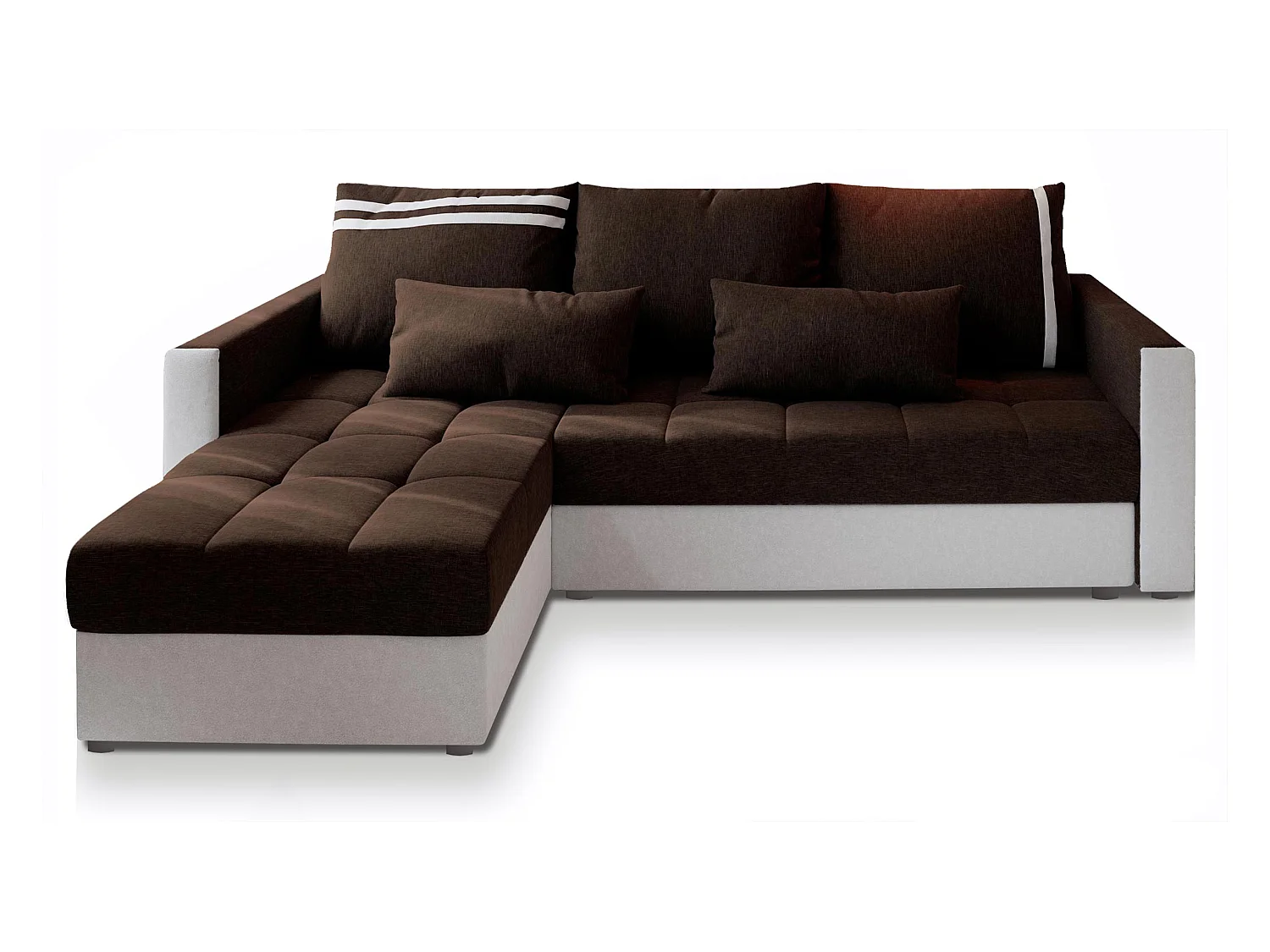 Canapé d'angle KOS PIK Marron en tissu texturé avec fonction de couchage