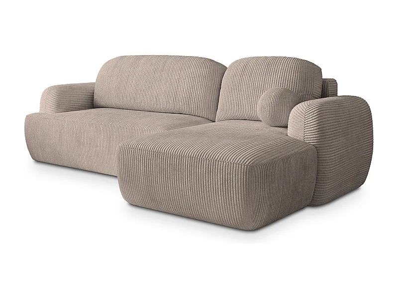 Canapé d'angle MODENZA Beige en velours côtelé avec fonction de couchage