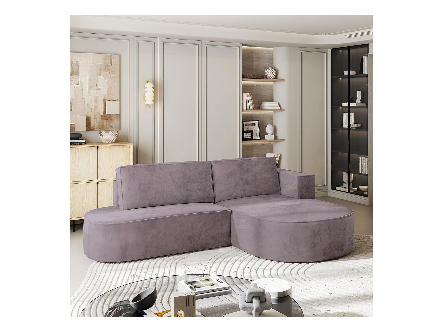 Canapé d'angle CORTIO Parme en velours avec fonction de couchage