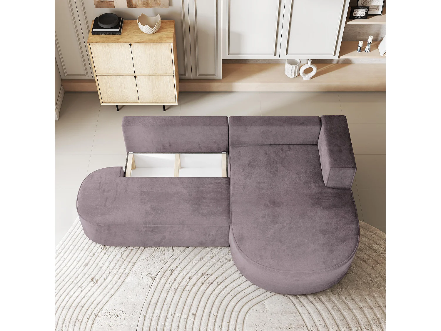 Canapé d'angle CORTIO Parme en velours avec fonction de couchage