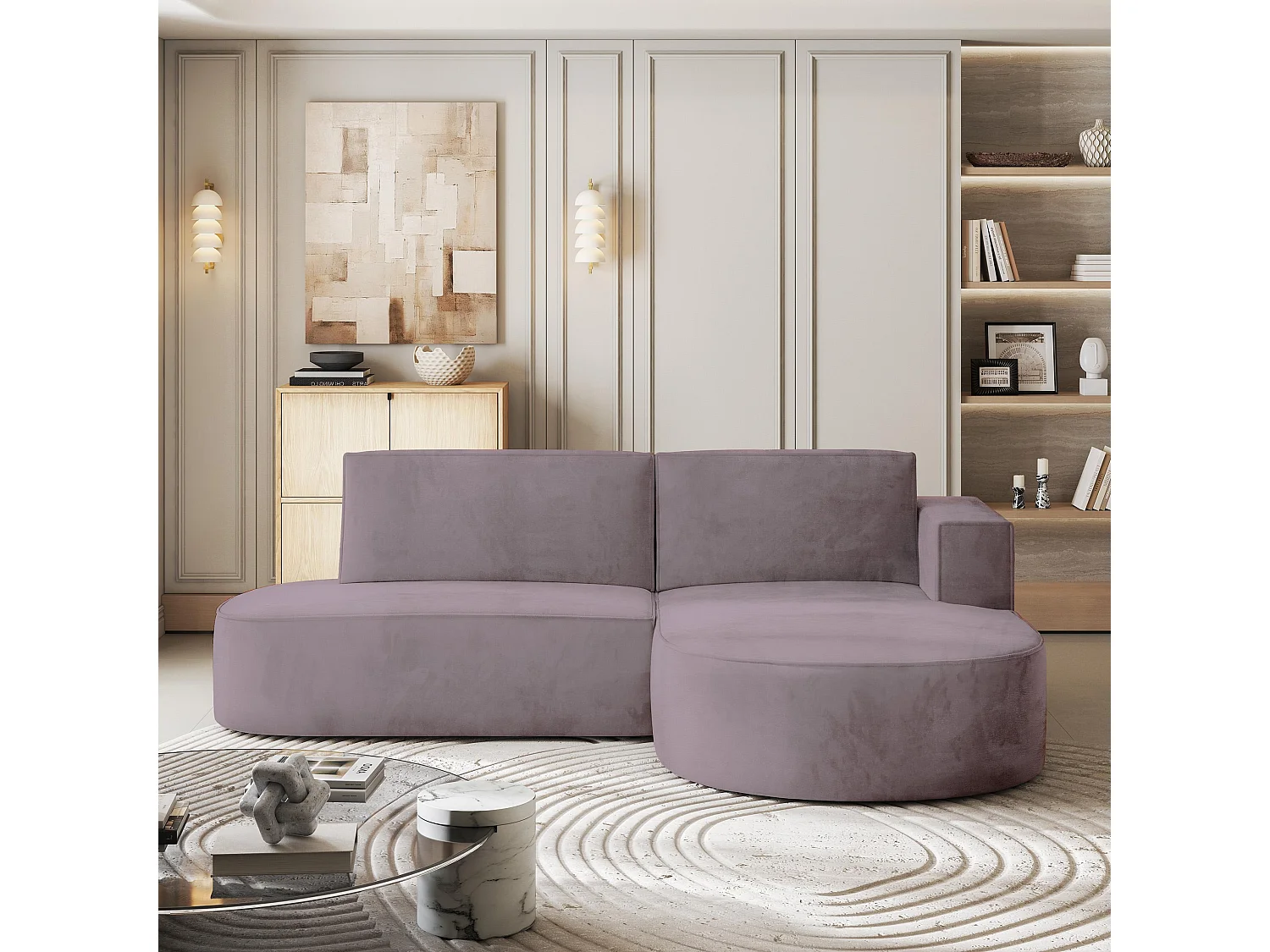 Canapé d'angle CORTIO Parme en velours avec fonction de couchage