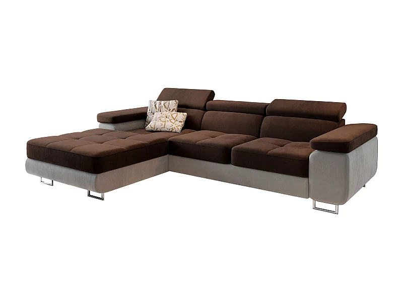 Canapé d'angle ELMA Marron en velours avec fonction de couchage