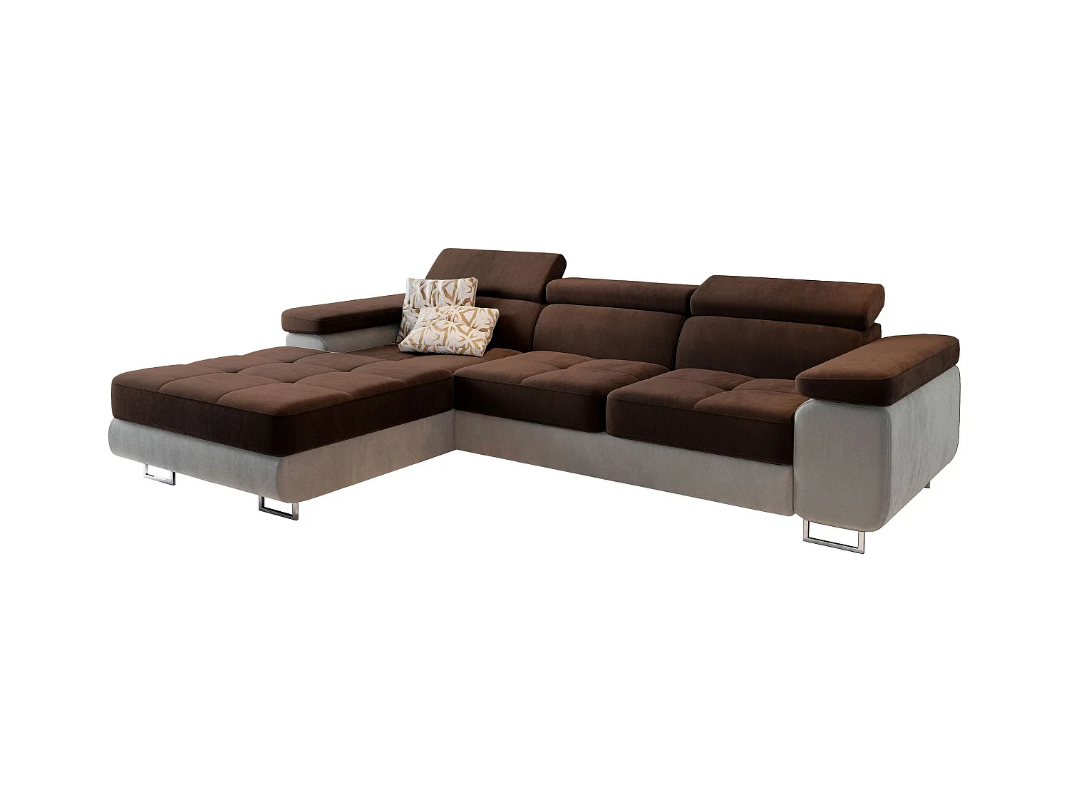 Canapé d'angle ELMA Marron en velours avec fonction de couchage