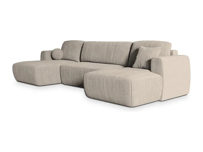 Canapé d'angle SENTUM Crème en velours côtelé avec fonction de couchage