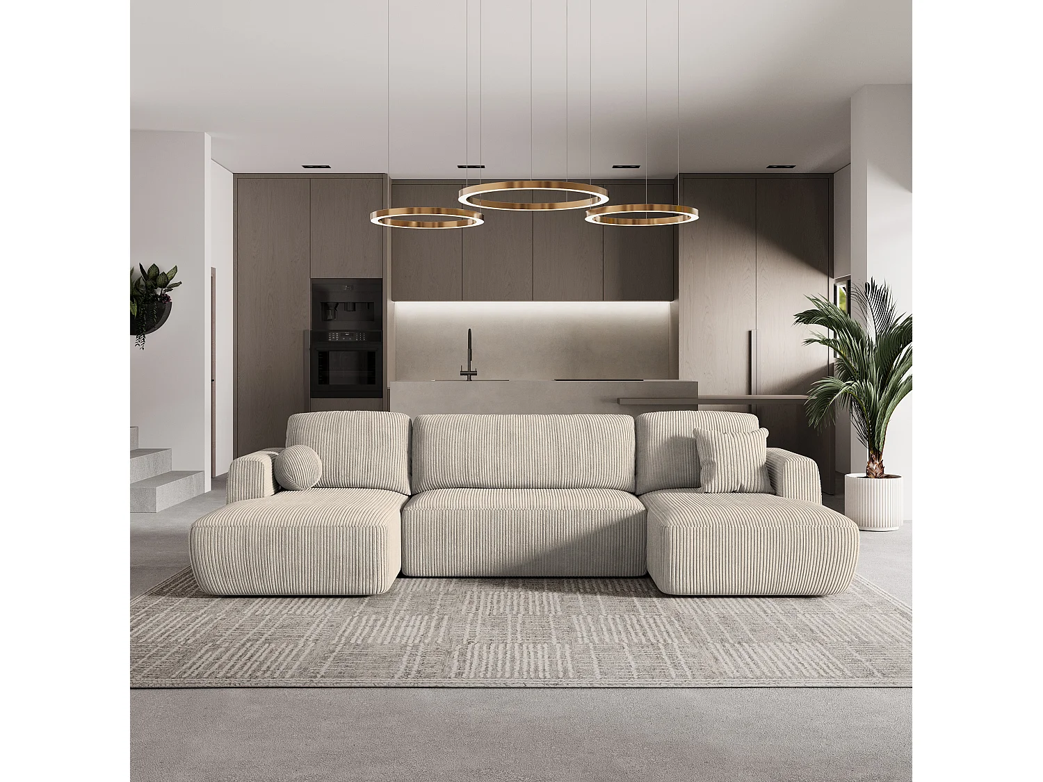 Canapé d'angle SENTUM Crème en velours côtelé avec fonction de couchage