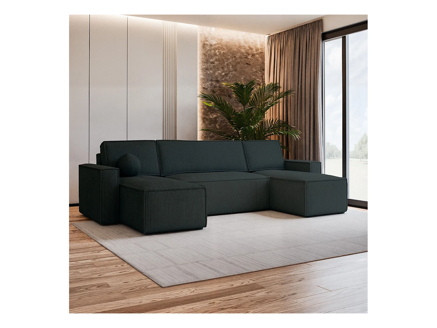 Canapé d'angle PESANO Noir en velours côtelé avec fonction de couchage