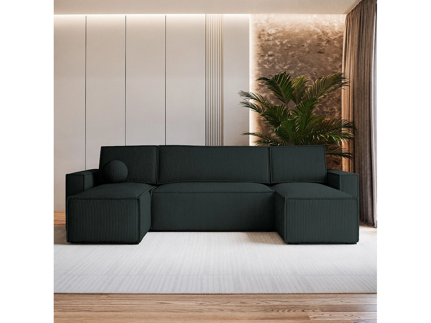 Canapé d'angle PESANO Noir en velours côtelé avec fonction de couchage