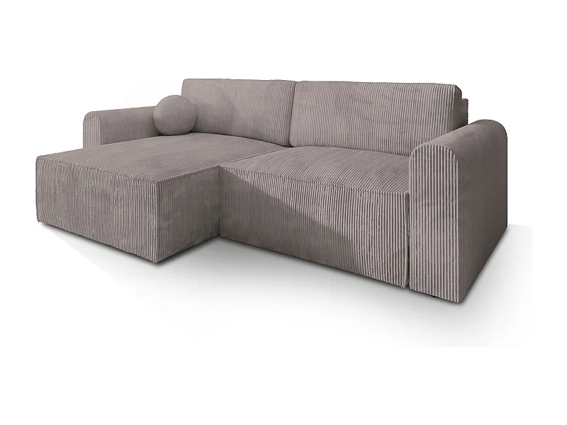 Canapé d'angle FIANO Beige en velours côtelé avec fonction de couchage