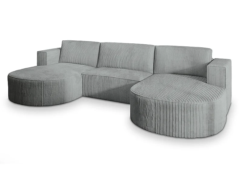 Canapé d'angle VEZZO Gris clair en velours côtelé avec fonction de couchage