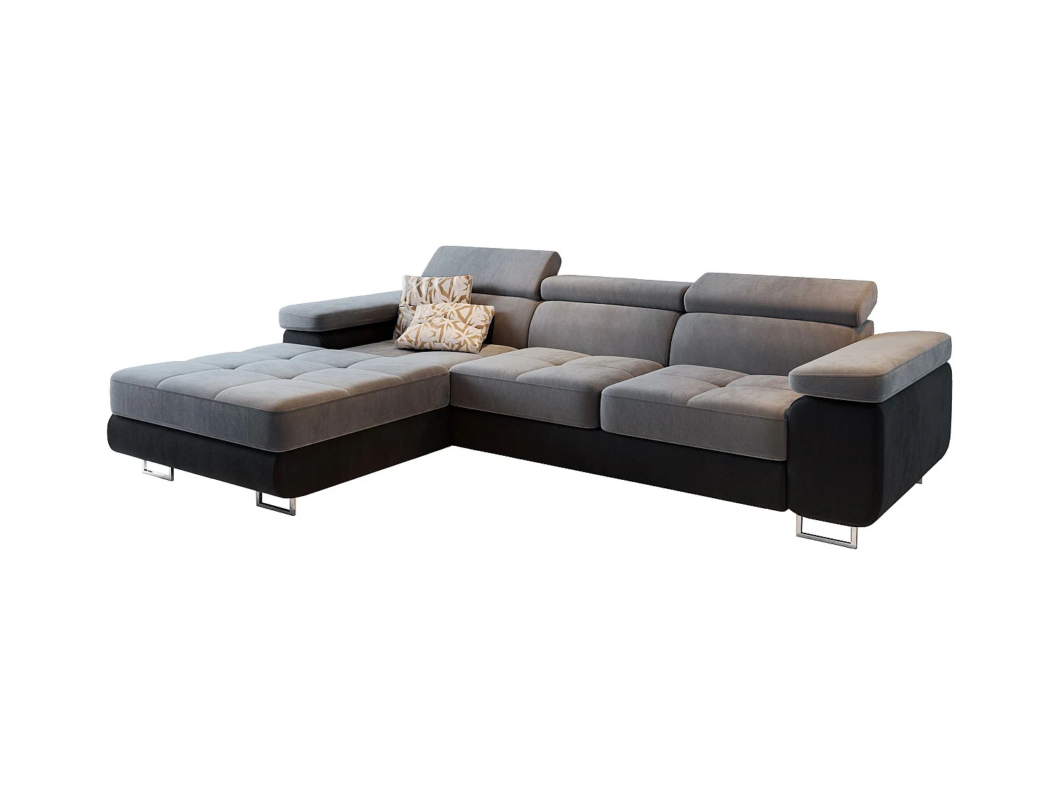 Canapé d'angle ELMA Gris clair en velours avec fonction de couchage