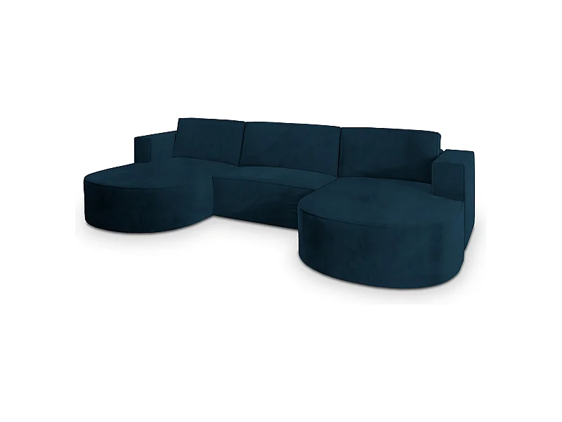 Canapé d'angle VEZZO Bleu en velours avec fonction de couchage