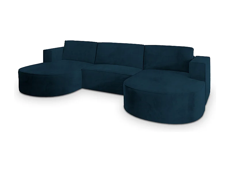 Canapé d'angle VEZZO Bleu en velours avec fonction de couchage