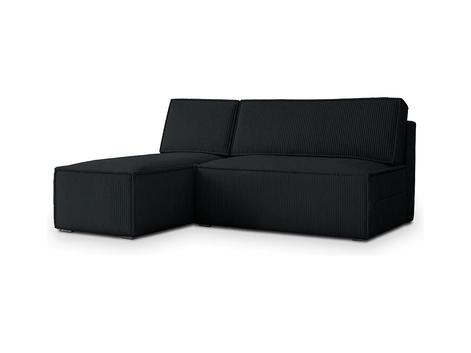 Canapé d'angle BRISO Noir en velours côtelé avec fonction de couchage