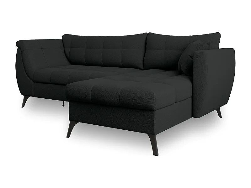 Canapé d'angle MOLLIS Noir en tissu texturé avec fonction de couchage