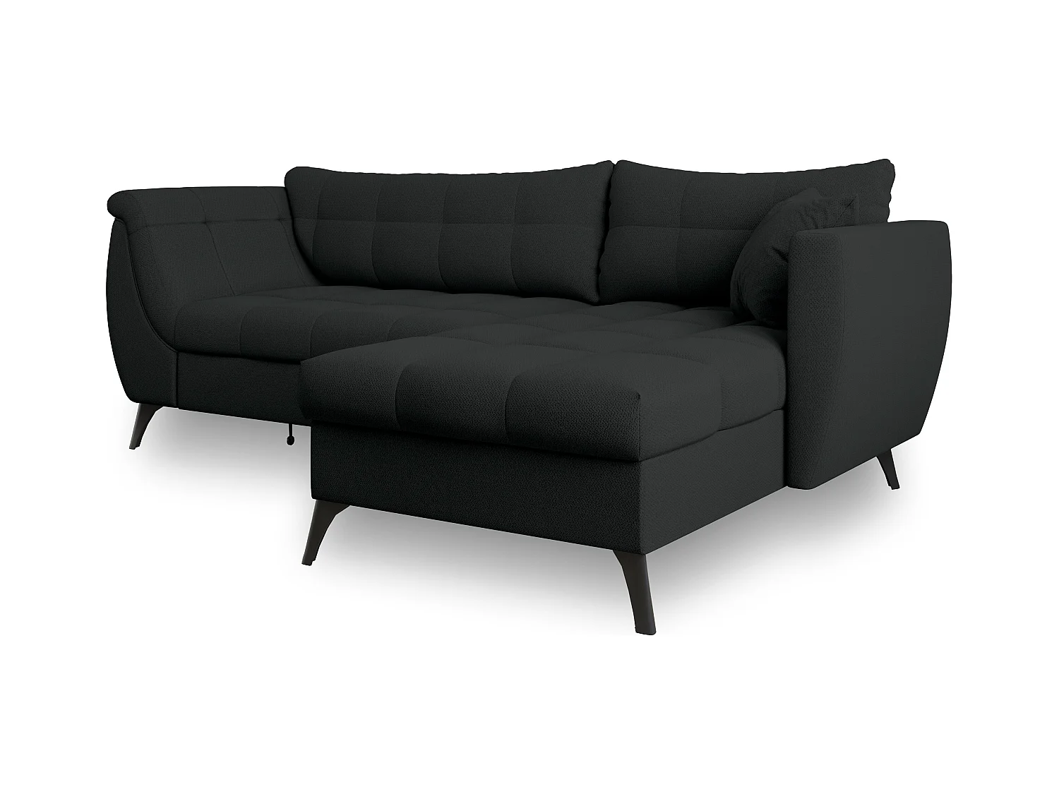 Canapé d'angle MOLLIS Noir en tissu texturé avec fonction de couchage