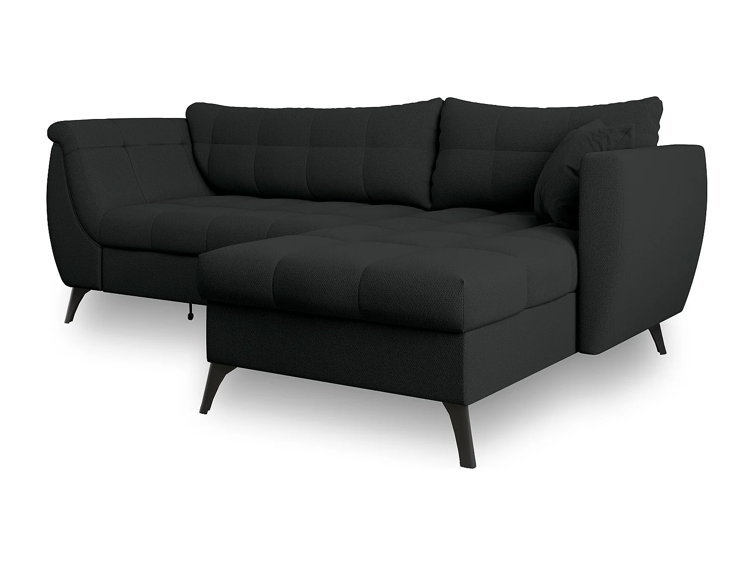 Canapé d'angle MOLLIS Noir en tissu texturé avec fonction de couchage