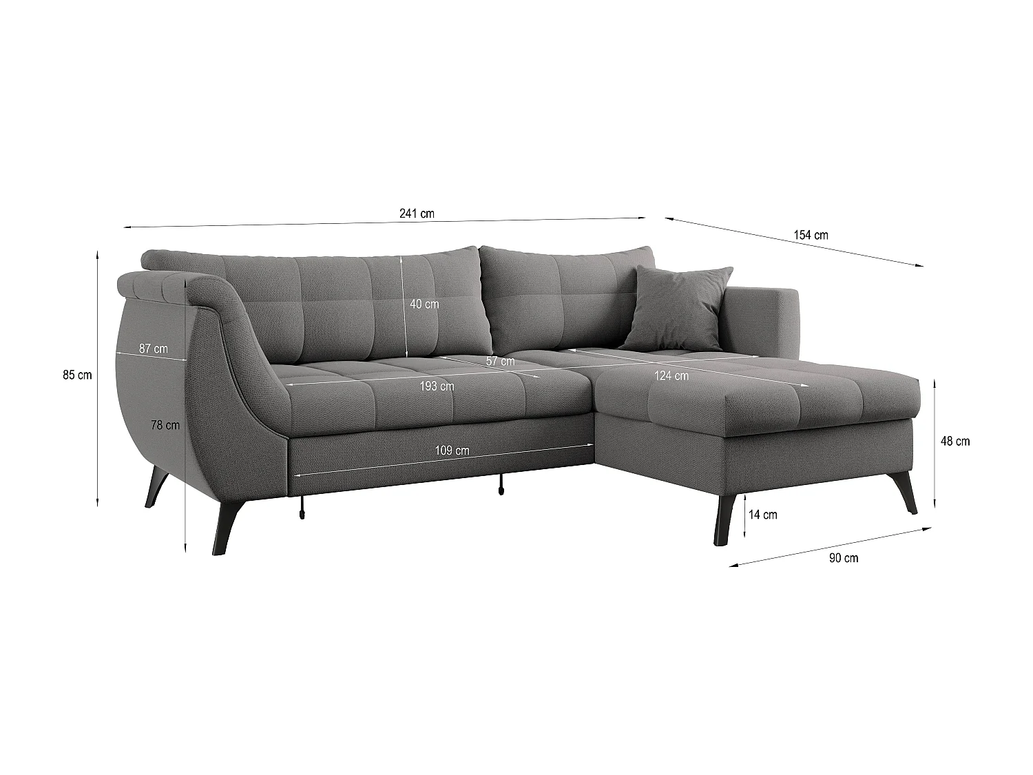 Canapé d'angle MOLLIS Noir en tissu texturé avec fonction de couchage