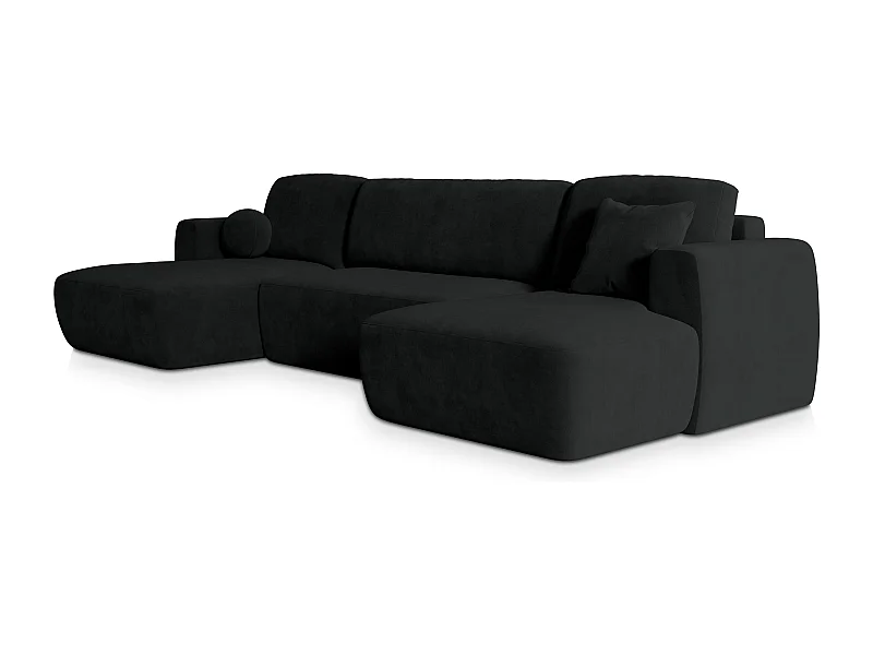 Canapé d'angle SENTUM Noir en peluche avec fonction de couchage