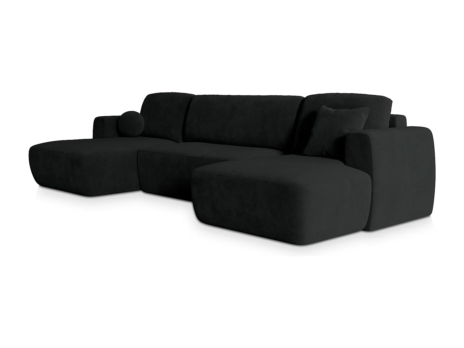 Canapé d'angle SENTUM Noir en peluche avec fonction de couchage