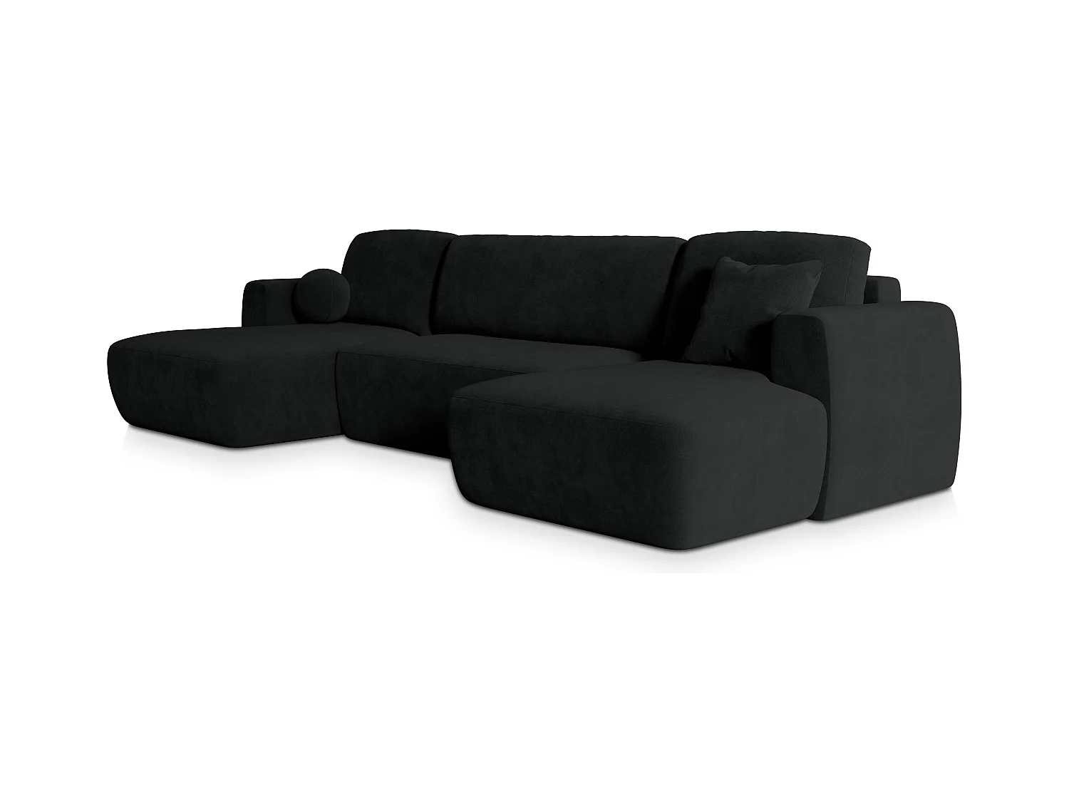 Canapé d'angle SENTUM Noir en peluche avec fonction de couchage