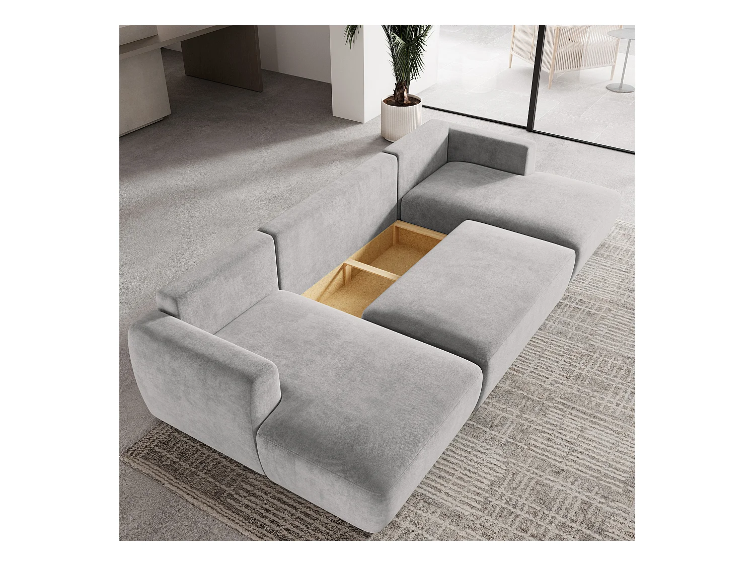 Canapé d'angle SENTUM Noir en peluche avec fonction de couchage
